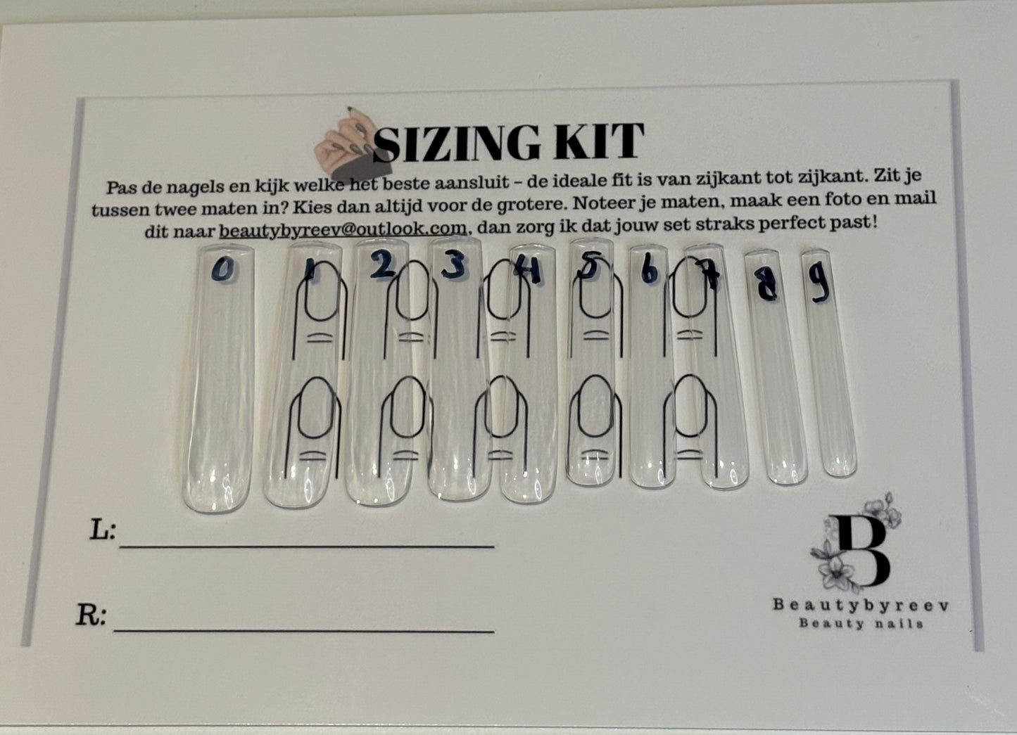Sizing Kit - test alle maten Press-On Nails  in de vorm die jij wilt thuis - Beautybyreev
