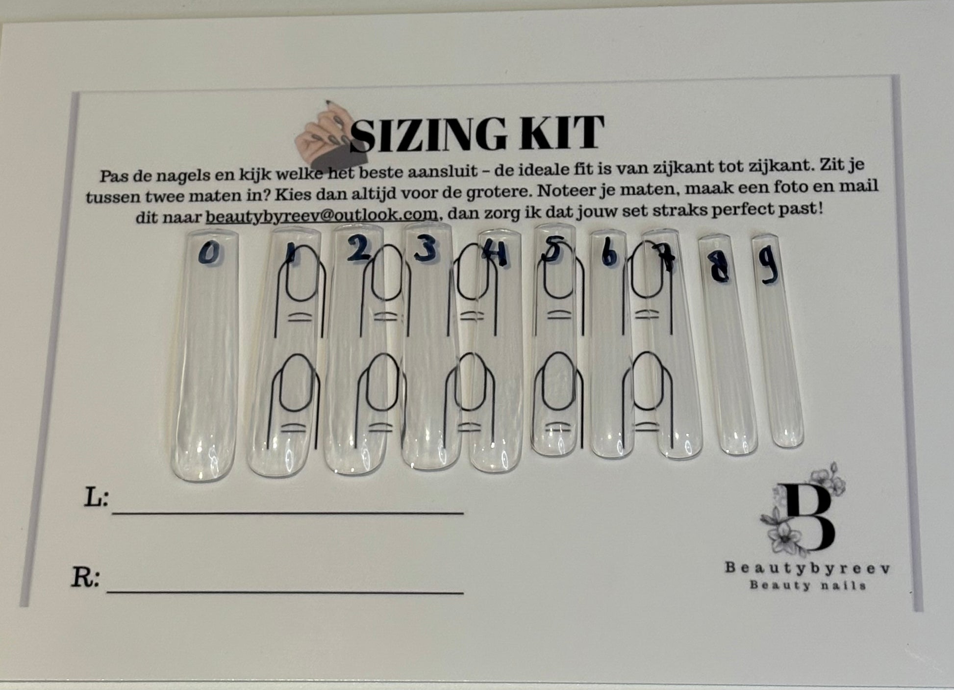 Sizing Kit - test alle maten Press-On Nails  in de vorm die jij wilt thuis - Beautybyreev